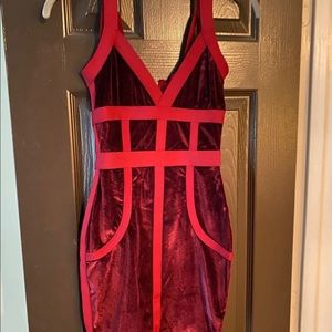 Burgundy red velvet bandage dress XS